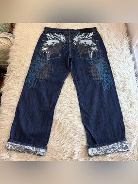 Vintage Y2K Delf Jeans Denim Skater Skull Skeleton Graphic Baggy Men’s 36x31